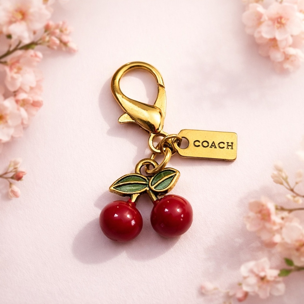 Coach Red Cherry Bag Charm Keychain With Gold Hardware - Picture 2 of 6